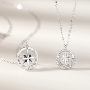 925 Sterling Silver Fashion Temperament Eight-pointed Star Hollow Round Couple Pendant with Necklace