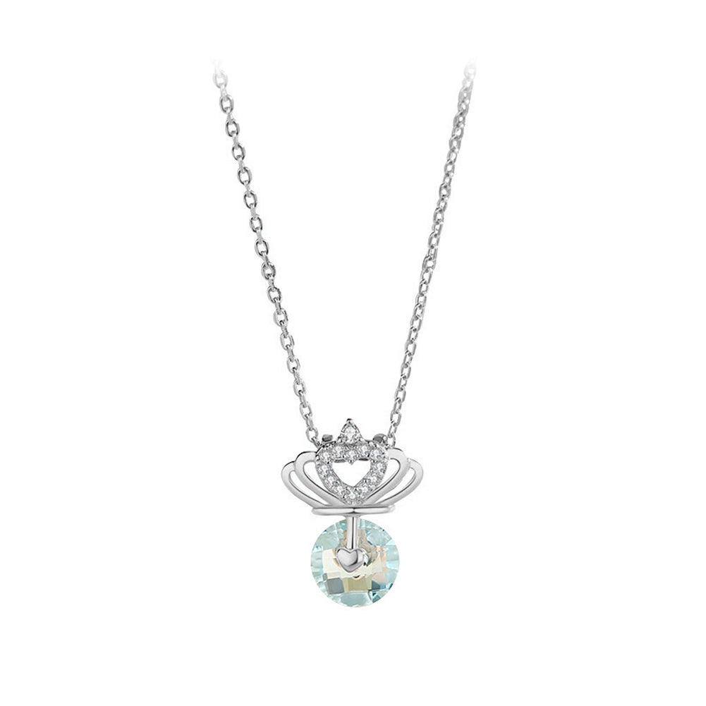 925 Sterling Silver Fashion Temperament Crown Pendant with Blue Cubic Zirconia and Necklace
