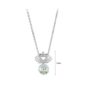 925 Sterling Silver Fashion Temperament Crown Pendant with Blue Cubic Zirconia and Necklace