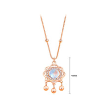 Load image into Gallery viewer, 925 Sterling Silver Plated Rose Gold Fashion Vintage Coin Ruyi Lock Moonstone Pendant with Cubic Zirconia and Necklace