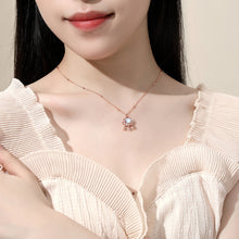 Load image into Gallery viewer, 925 Sterling Silver Plated Rose Gold Fashion Vintage Coin Ruyi Lock Moonstone Pendant with Cubic Zirconia and Necklace