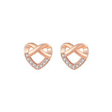 Load image into Gallery viewer, 925 Sterling Silver Plated Rose Gold Simple Fashion Cross Hollow Heart Stud Earrings with Cubic Zirconia
