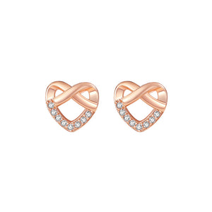 925 Sterling Silver Plated Rose Gold Simple Fashion Cross Hollow Heart Stud Earrings with Cubic Zirconia