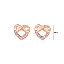 Load image into Gallery viewer, 925 Sterling Silver Plated Rose Gold Simple Fashion Cross Hollow Heart Stud Earrings with Cubic Zirconia