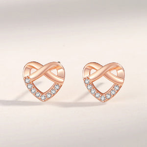 925 Sterling Silver Plated Rose Gold Simple Fashion Cross Hollow Heart Stud Earrings with Cubic Zirconia