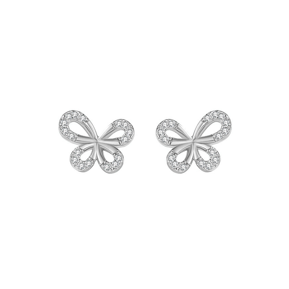 925 Sterling Silver Simple Butterfly Stud Earrings with Cubic Zirconia