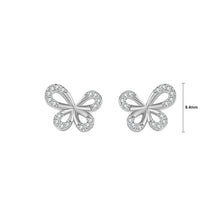 Load image into Gallery viewer, 925 Sterling Silver Simple Butterfly Stud Earrings with Cubic Zirconia