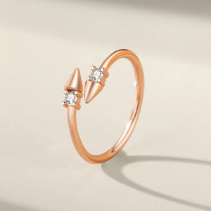 925 Sterling Silver Plated Rose Gold Simple Personality Arrow Geometric Adjustable Open Ring with Cubic Zirconia
