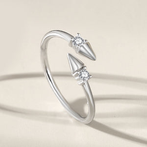 925 Sterling Silver Simple Personality Arrow Geometric Adjustable Open Ring with Cubic Zirconia