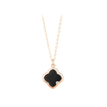 Load image into Gallery viewer, 925 Sterling Silver Plated Rose Gold Simple Fashion Four-leaved Clover Black Imitation Agate Pendant with Cubic Zirconia and Necklace