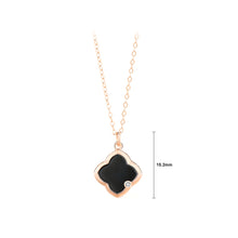 Load image into Gallery viewer, 925 Sterling Silver Plated Rose Gold Simple Fashion Four-leaved Clover Black Imitation Agate Pendant with Cubic Zirconia and Necklace
