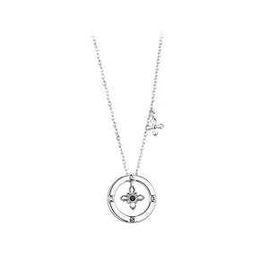 925 Sterling Silver Fashion Temperament Cross Hollow Circle Pendant with Cubic Zirconia and Necklace