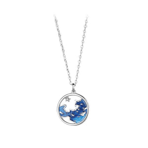 925 Sterling Silver Fashionable Creative Enamel Galaxy Map Hollow Geometric Couple Pendant with Necklace For Men