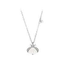 Load image into Gallery viewer, 925 Sterling Silver Fashion Sweet Ribbon Shell Mother-of-Pearl Pendant with Cubic Zirconia and Necklace