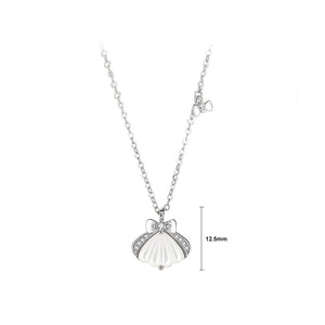 925 Sterling Silver Fashion Sweet Ribbon Shell Mother-of-Pearl Pendant with Cubic Zirconia and Necklace