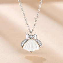 Load image into Gallery viewer, 925 Sterling Silver Fashion Sweet Ribbon Shell Mother-of-Pearl Pendant with Cubic Zirconia and Necklace