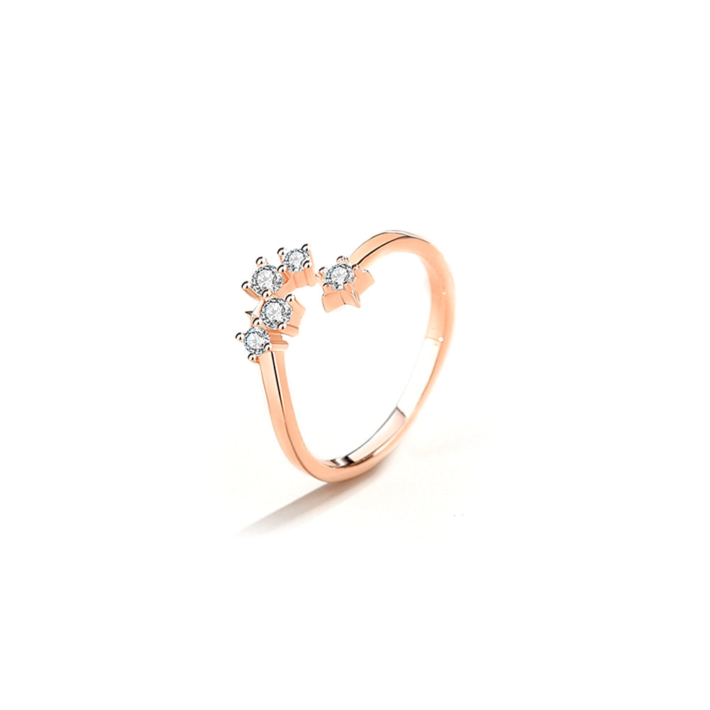 925 Sterling Silver Plated Rose Gold Simple Fashion Stars Adjustable Open Ring with Cubic Zirconia