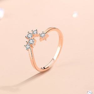 925 Sterling Silver Plated Rose Gold Simple Fashion Stars Adjustable Open Ring with Cubic Zirconia