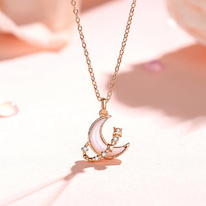 925 Sterling Silver Plated Rose Gold Fashion Temperament Moon Mother-of-pearl Star Pendant with Cubic Zirconia and Necklace