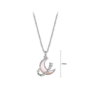 925 Sterling Silver Fashion Temperament Moon Mother-of-pearl Star Pendant with Cubic Zirconia and Necklace