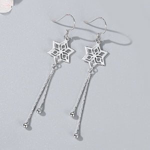925 Sterling Silver Fashion Elegant Snowflake Tassel Earrings