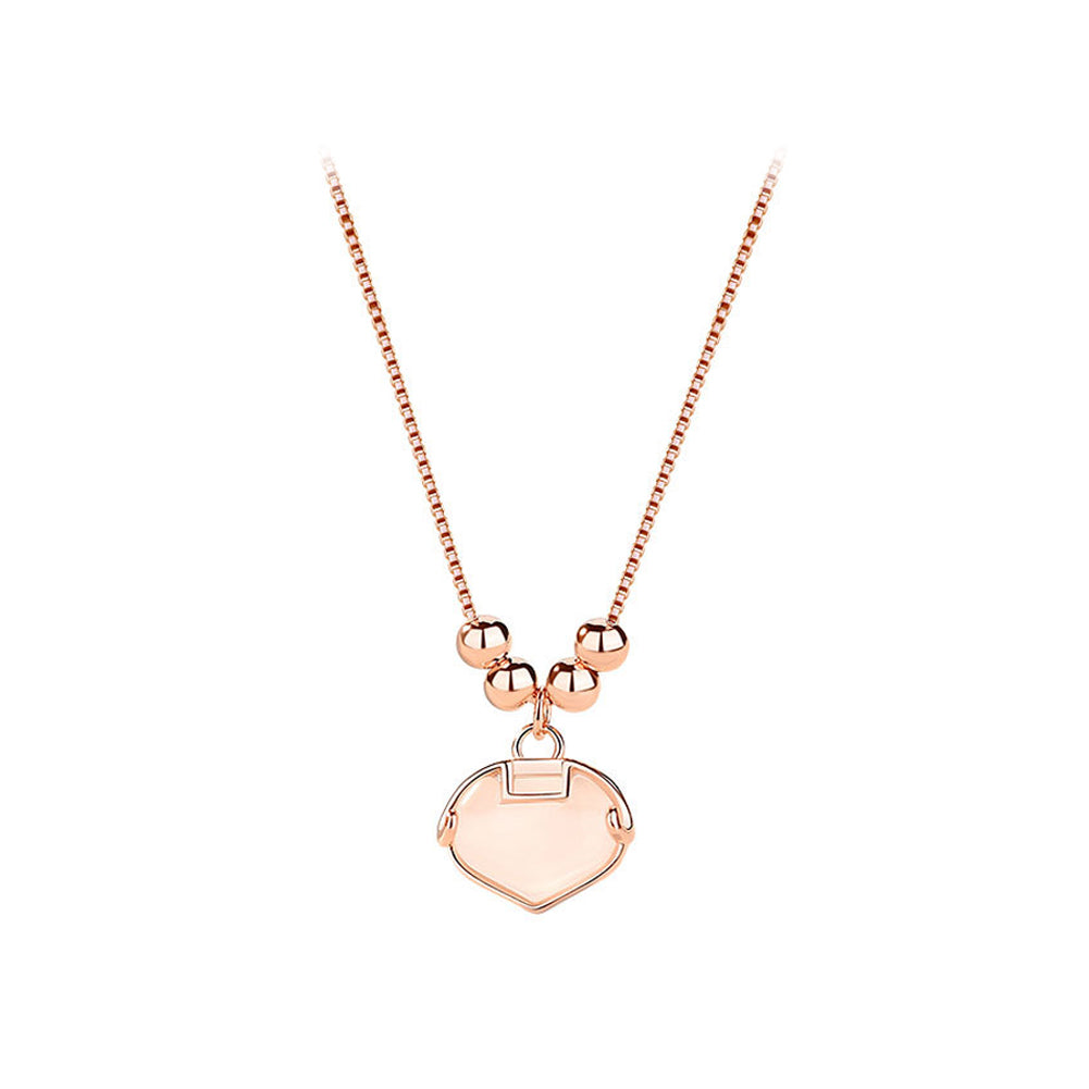 925 Sterling Silver Plated Rose Gold Fashion Simple Ruyi Lock Cats Eye Pendant with Necklace