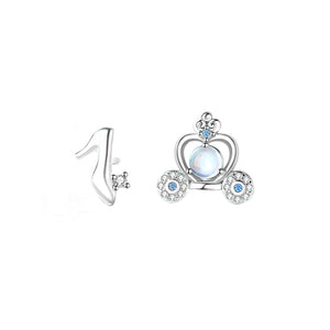 925 Sterling Silver Fashion Creative Crystal Shoes Pumpkin Car Moonstone Asymmetrical Stud Earrings with Cubic Zirconia