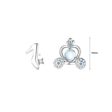 Load image into Gallery viewer, 925 Sterling Silver Fashion Creative Crystal Shoes Pumpkin Car Moonstone Asymmetrical Stud Earrings with Cubic Zirconia