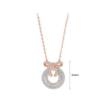 Load image into Gallery viewer, 925 Sterling Silver Plated Rose Gold Simple Sweet Ribbon Wreath Pendant with Cubic Zirconia and Necklace