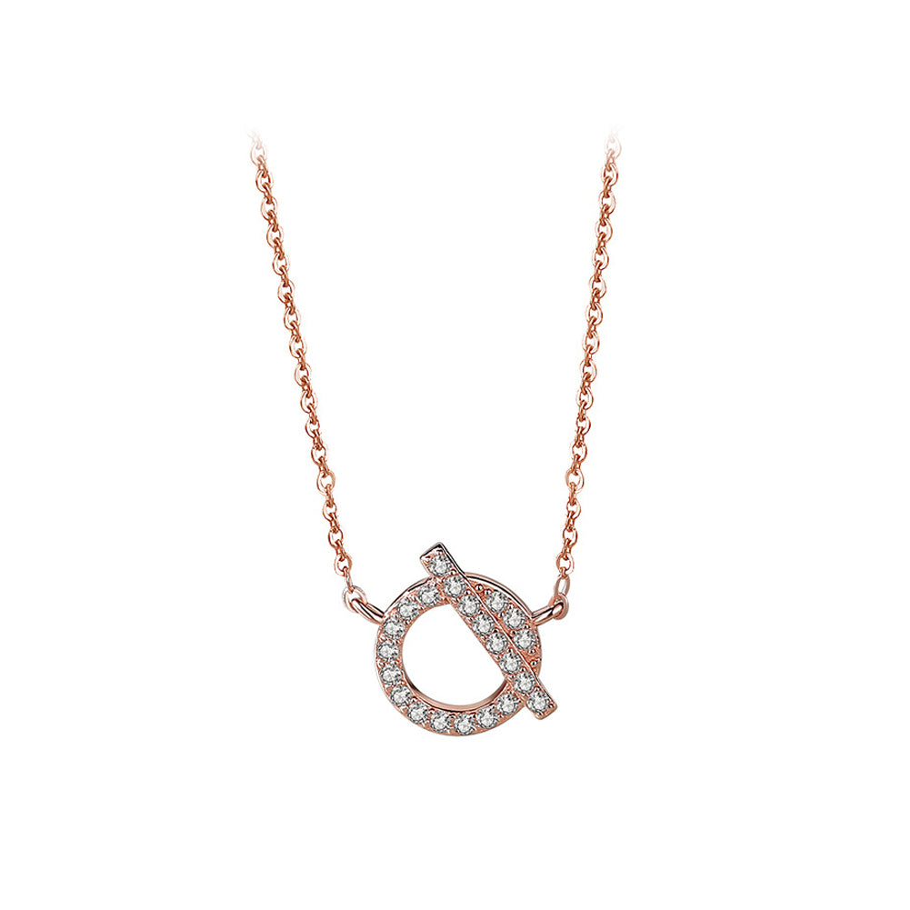 925 Sterling Silver Plated Rose Gold Fashion Character Alphabet Q Pendant with Cubic Zirconia and Necklace