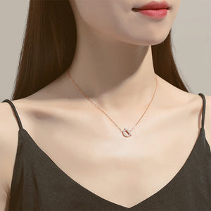 925 Sterling Silver Plated Rose Gold Fashion Character Alphabet Q Pendant with Cubic Zirconia and Necklace