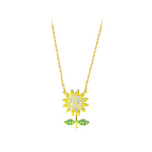 Load image into Gallery viewer, 925 Sterling Silver Plated Gold Fashion Temperament Sunflower Pendant with Cubic Zirconia and Necklace