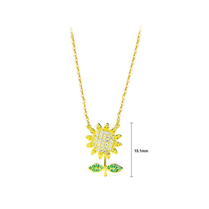 925 Sterling Silver Plated Gold Fashion Temperament Sunflower Pendant with Cubic Zirconia and Necklace