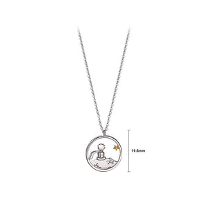 925 Sterling Silver Fashion Creative Little Prince Hollow Planet Geometric Round Pendant with Necklace
