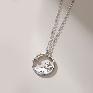 925 Sterling Silver Fashion Creative Fox Hollow Planet Geometric Round Pendant with Necklace