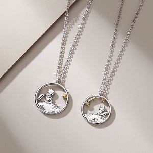 925 Sterling Silver Fashion Creative Fox Hollow Planet Geometric Round Pendant with Necklace