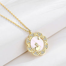 Load image into Gallery viewer, 925 Sterling Silver Plated Gold Fashion Vintage Rabbit Flower Mother-of-pearl Pendant with Cubic Zirconia and Necklace