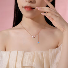 Load image into Gallery viewer, 925 Sterling Silver Plated Rose Gold Simple and Elegant Butterfly Mother-of-pearl Tassel Pendant with Cubic Zirconia and Necklace