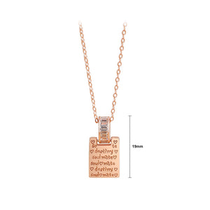 925 Sterling Silver Plated Rose Gold Simple Fashion English Alphabet Geometric Square Pendant with Cubic Zirconia and Necklace