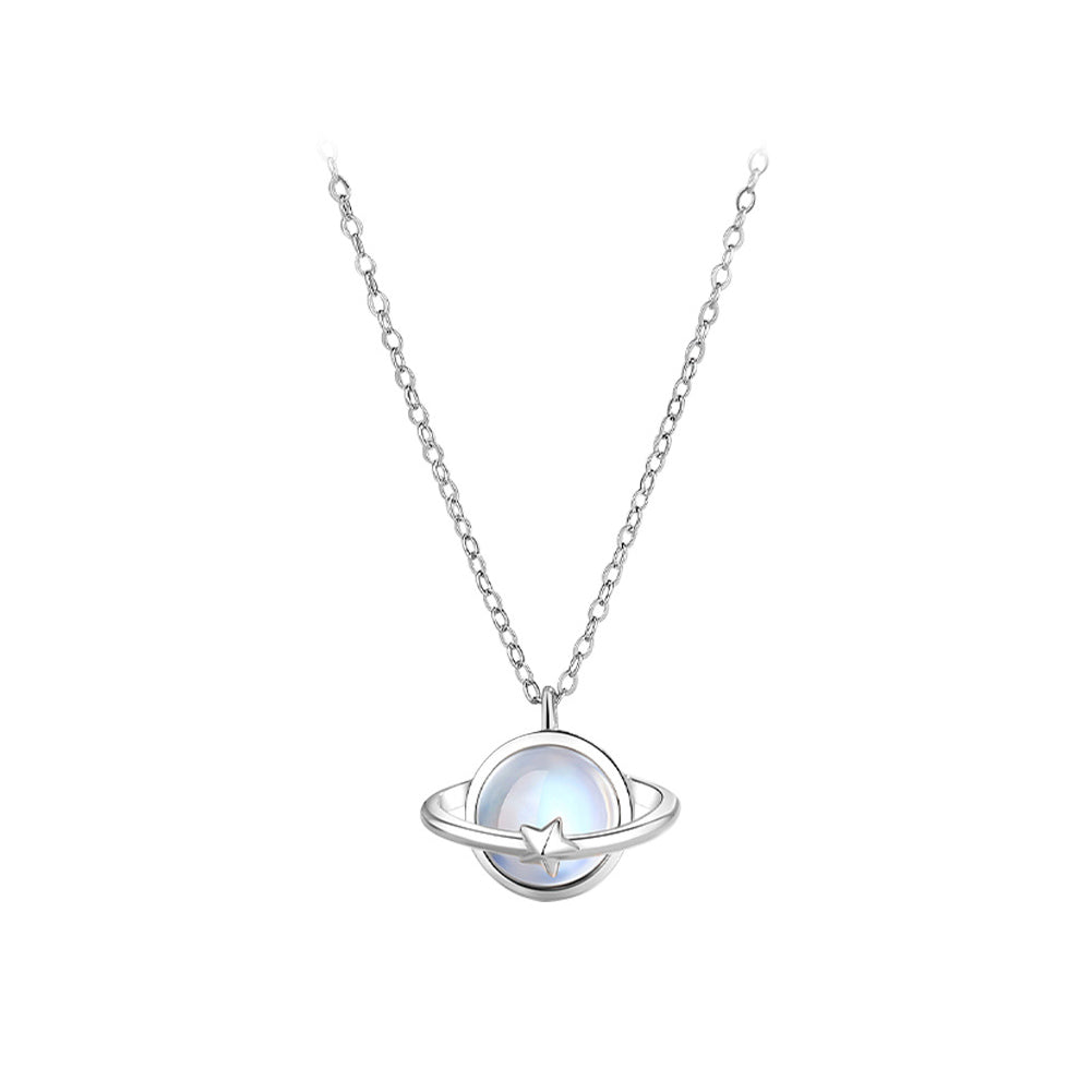 925 Sterling Silver Fashion Temperament Planet Moonstone Pendant with Necklace