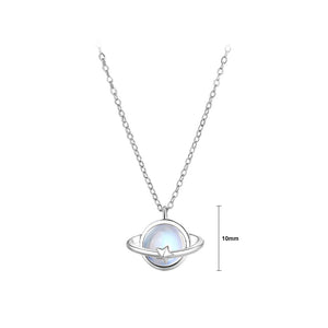 925 Sterling Silver Fashion Temperament Planet Moonstone Pendant with Necklace
