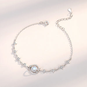925 Sterling Silver Fashion Simple Planet Moonstone Star Bracelet with Cubic Zirconia