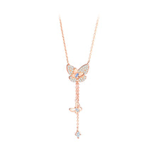 Load image into Gallery viewer, 925 Sterling Silver Plated Rose Gold Simple Brilliant Butterfly Tassel Pendant with Cubic Zirconia and Necklace