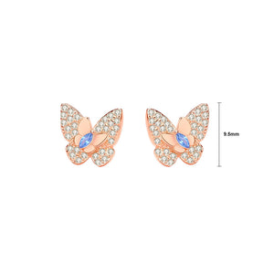 925 Sterling Silver Plated Rose Gold Simple Brilliant Butterfly Stud Earrings with Cubic Zirconia