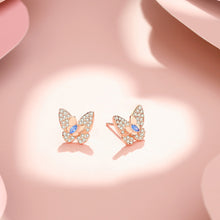 Load image into Gallery viewer, 925 Sterling Silver Plated Rose Gold Simple Brilliant Butterfly Stud Earrings with Cubic Zirconia