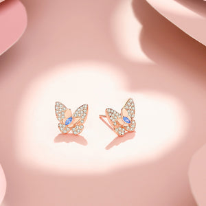 925 Sterling Silver Plated Rose Gold Simple Brilliant Butterfly Stud Earrings with Cubic Zirconia