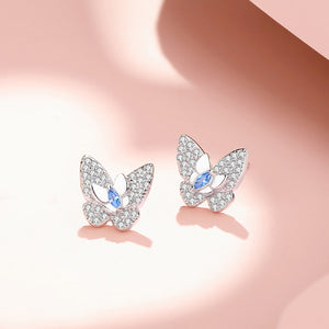 925 Sterling Silver Simple Brilliant Butterfly Stud Earrings with Cubic Zirconia