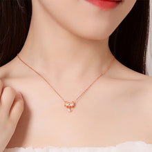 Load image into Gallery viewer, 925 Sterling Silver Plated Rose Gold Sweet and Lovely Ribbon Heart Pendant with Cubic Zirconia and Necklace