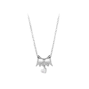 925 Sterling Silver Sweet and Lovely Ribbon Heart Pendant with Cubic Zirconia and Necklace
