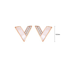 Load image into Gallery viewer, 925 Sterling Silver Plated Rose Gold Simple Personalized Alphabet V-shaped Mother-of-pearl Stud Earrings with Cubic Zirconia